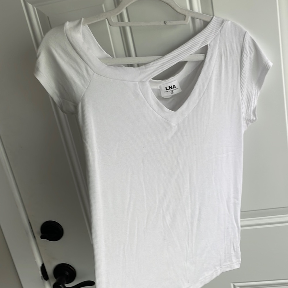 LNA white cut out tee